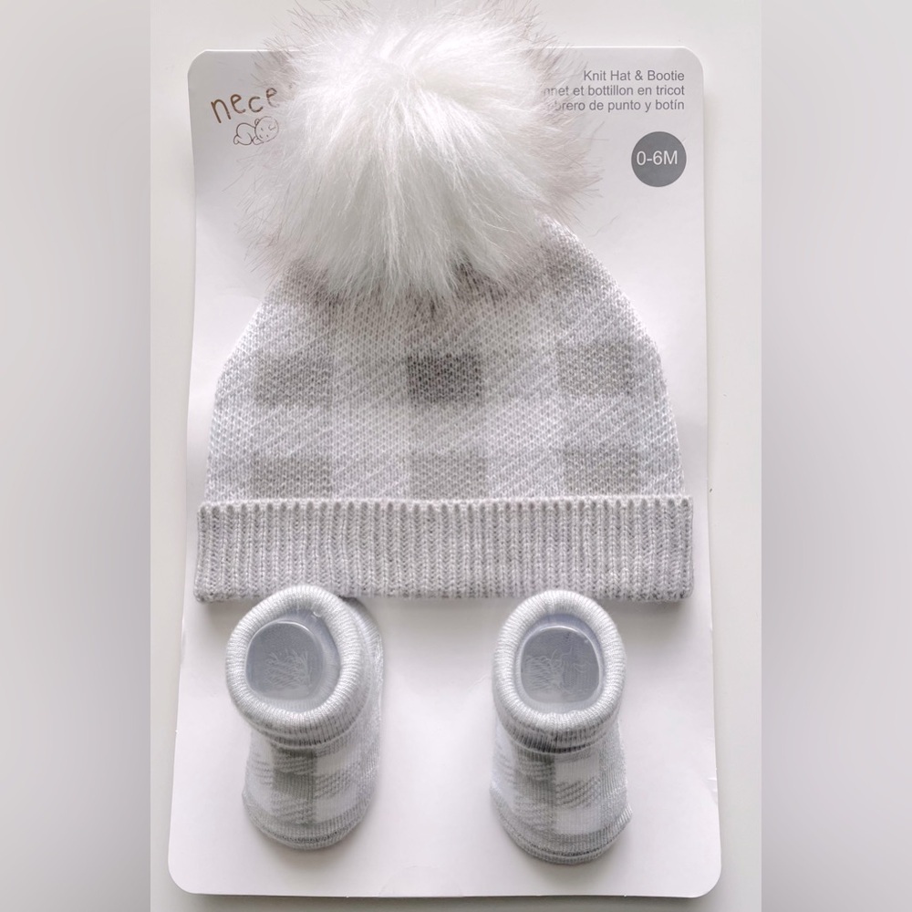 Infant Grey Plaid Hat and Bootie Set - NWT
